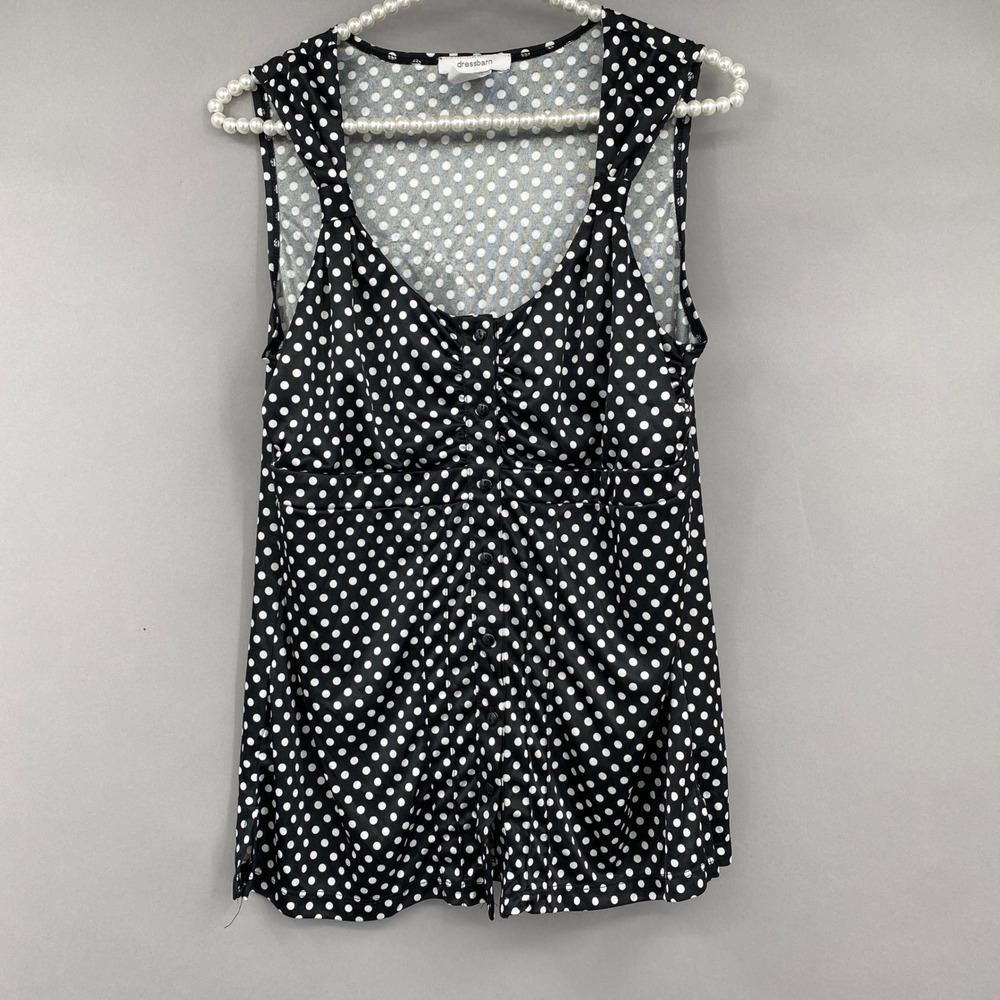 Y2K dressbarn Polka Dot Ruched Tank Top Womens Large Black White Retro  no Doubt